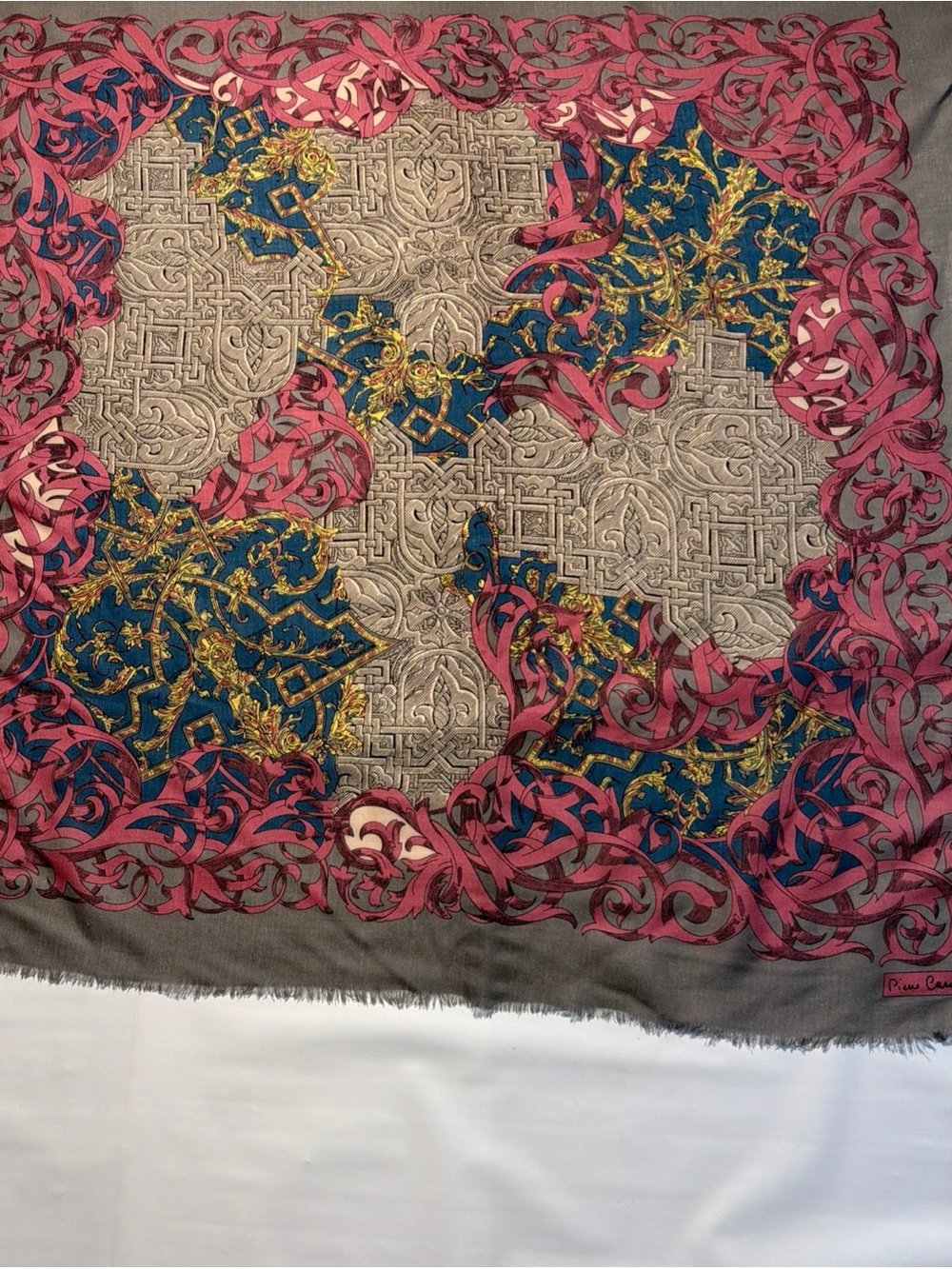 Vintage Pierre Cardin Wool Scarf 34” Square Shawl Celtic Geometric